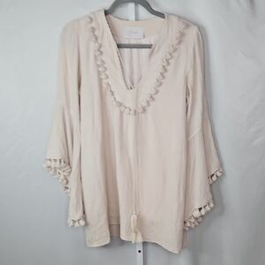 Blush Boutique Cream Blouse with Tassel Accents Size Medium